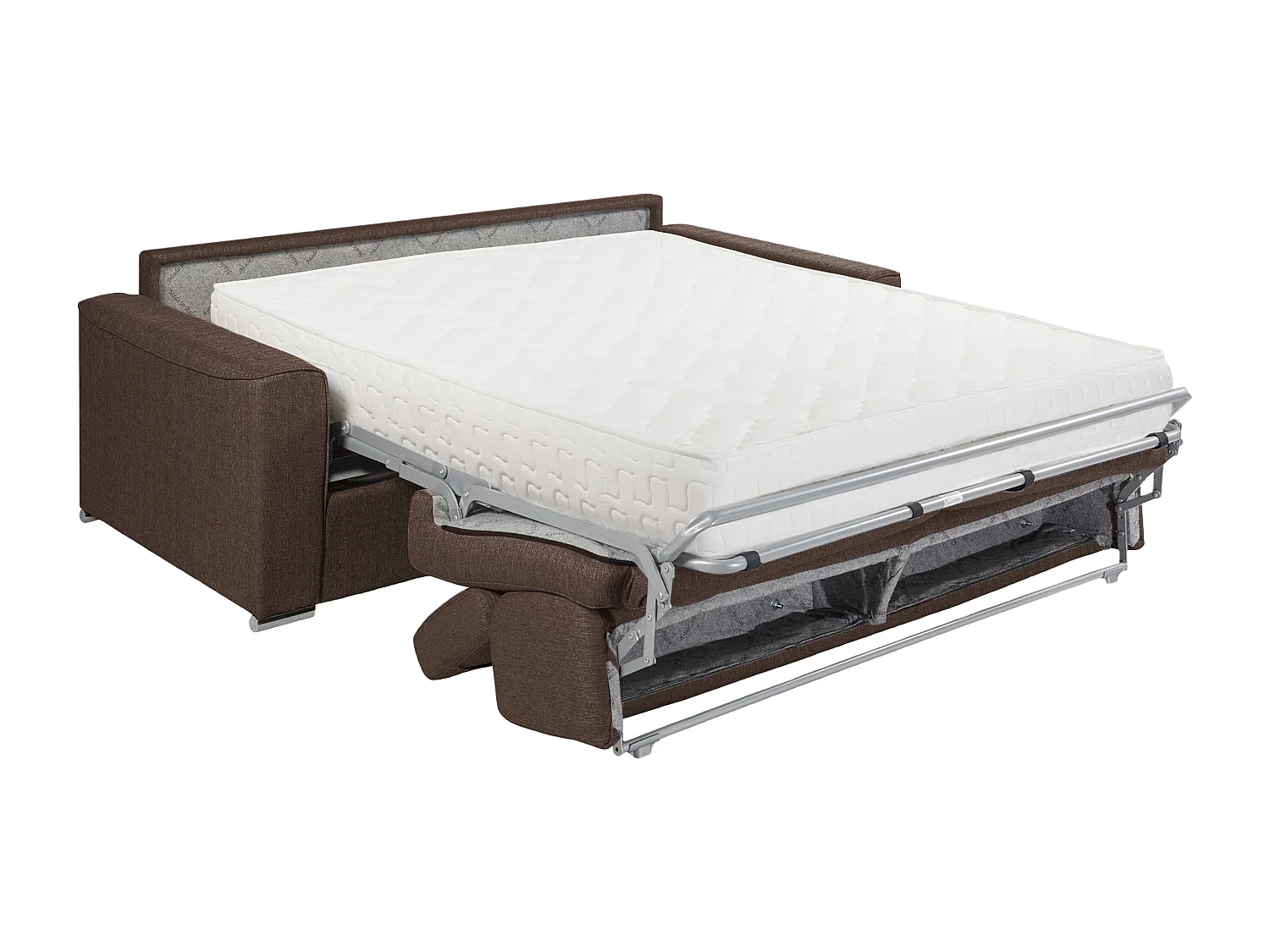 Canapé 4 places convertible express en tissu marron avec assise mémoire de forme - Couchage 160 cm - Matelas 22 cm mémoire de forme VIZIR