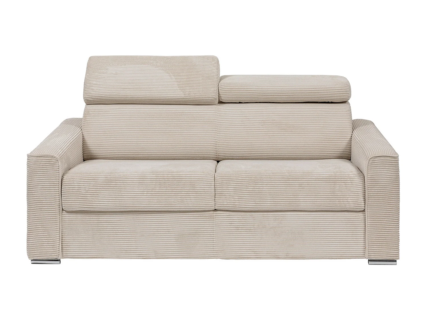 Canapé 3 places convertible express en velours côtelé beige avec assise mémoire de forme - Couchage à lattes larges 140 cm - Matelas 14 cm VIZIR