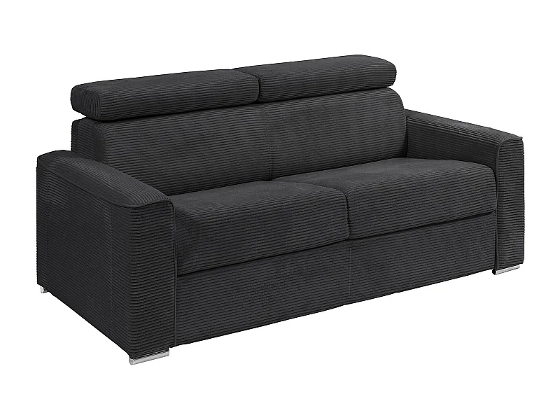Canapé 3 places convertible express en velours côtelé gris avec assise mémoire de forme - Couchage 140 cm - Matelas 22 cm mémoire de forme VIZIR