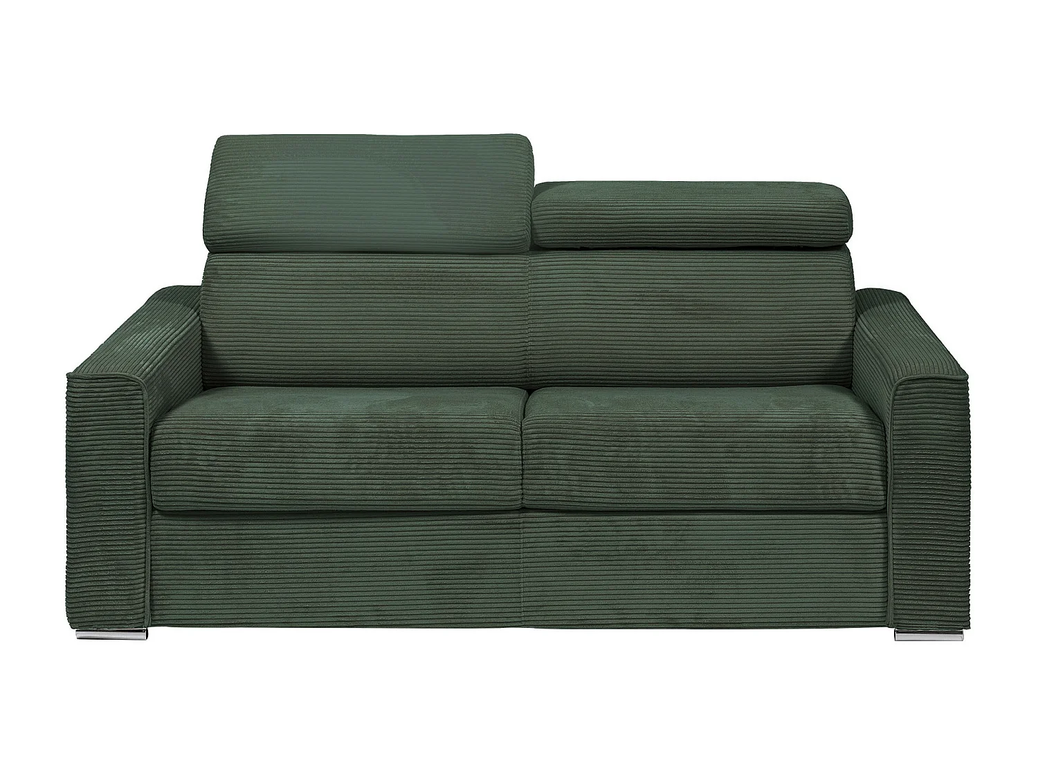 Canapé 4 places convertible express en velours côtelé vert avec assise mémoire de forme - Couchage à lattes larges 160 cm - Matelas 14 cm VIZIR