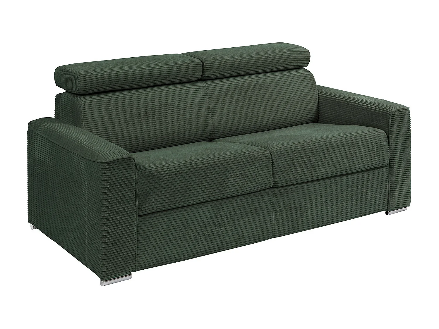 Canapé 4 places convertible express en velours côtelé vert avec assise mémoire de forme - Couchage à lattes larges 160 cm - Matelas 14 cm VIZIR
