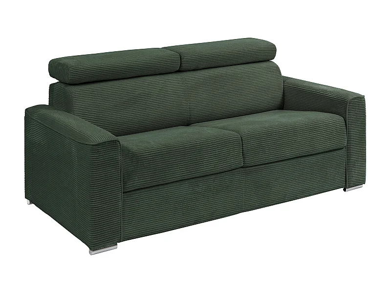 Canapé 4 places convertible express en velours côtelé vert avec assise mémoire de forme - Couchage à lattes larges 160 cm - Matelas 18 cm VIZIR