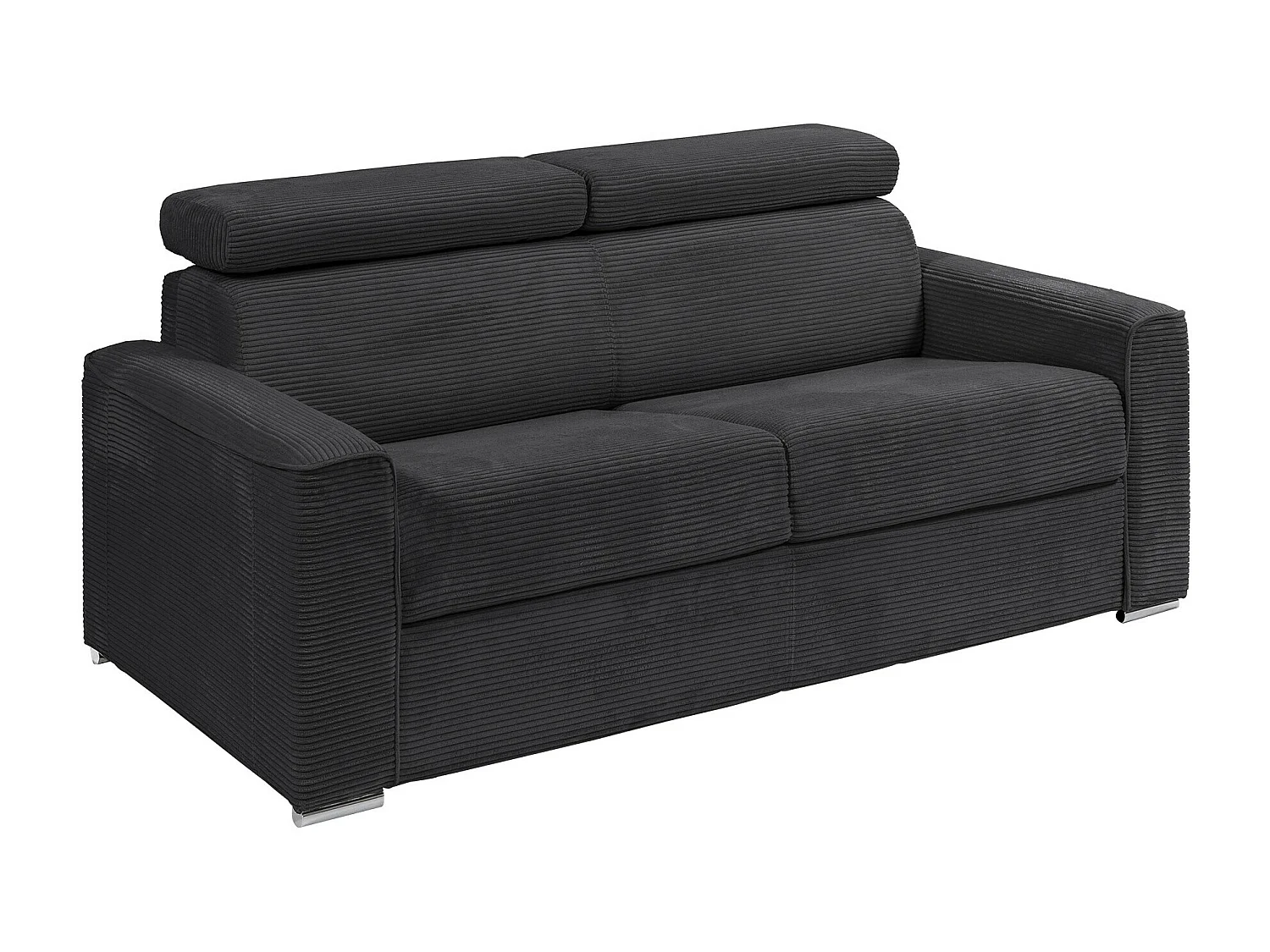 Canapé 4 places convertible express en velours côtelé gris avec assise mémoire de forme - Couchage 160 cm - Matelas 22 cm mémoire de forme VIZIR