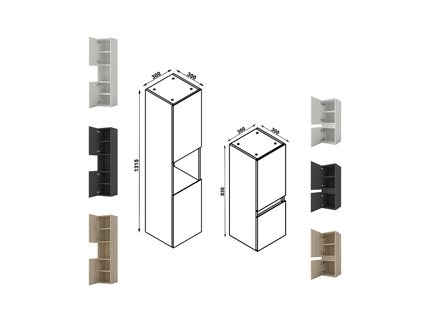 Ensemble meuble vasque L.80cm lavabo + colonne + miroir,chêne