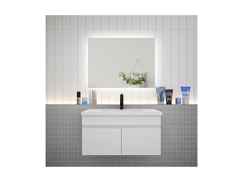 Ensemble meuble vasque L.80cm lavabo + LED miroir 80cm,blanc