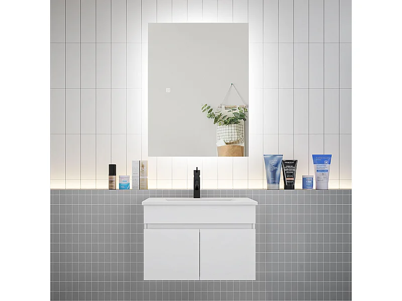 Ensemble meuble vasque L.60cm lavabo + LED miroir 60cm,blanc
