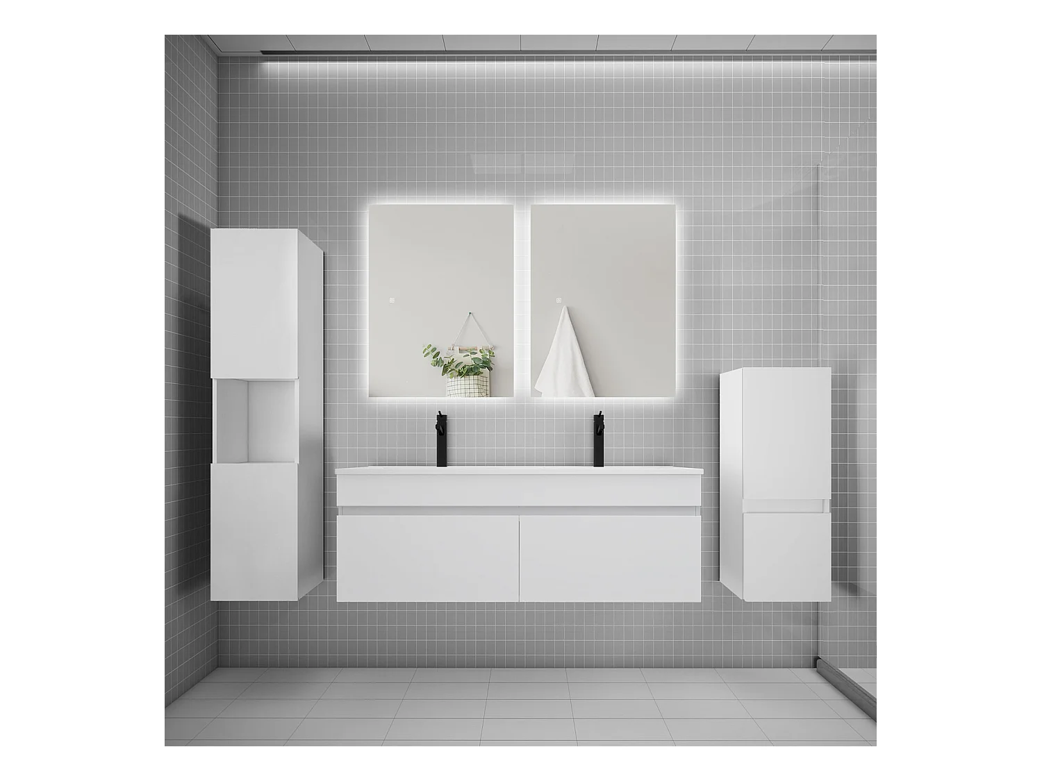 Ensemble meuble vasque L.120cm lavabo + colonne + miroir,blanc