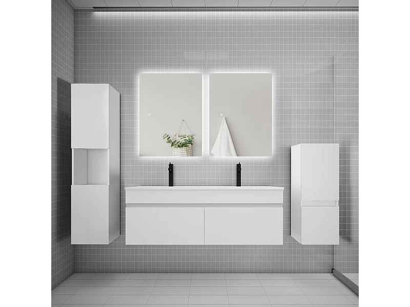 Ensemble meuble vasque L.120cm lavabo + colonne + miroir,blanc