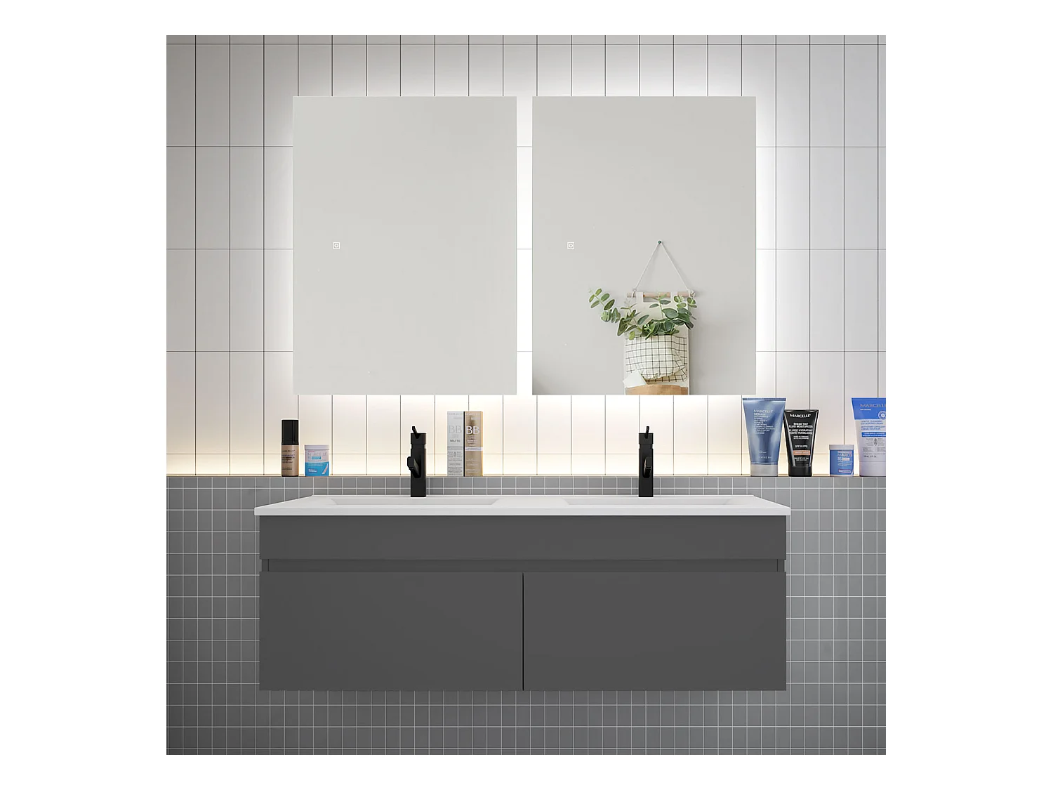 Ensemble meuble vasque L.120cm lavabo + LED miroir 60cm,anthracite