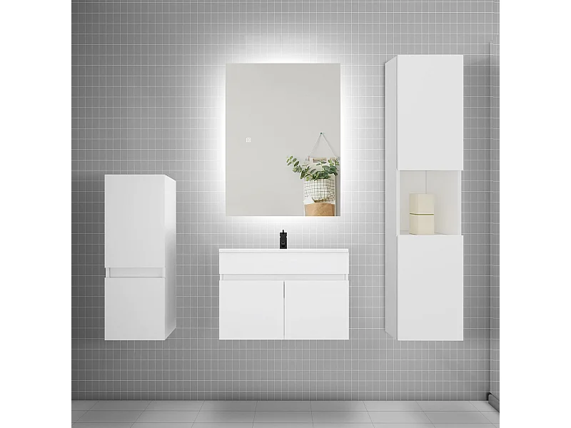 Ensemble meuble vasque L.60cm lavabo + colonne + miroir,blanc