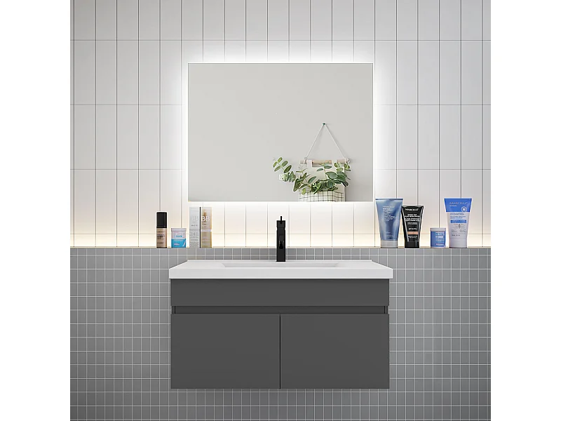 Ensemble meuble vasque L.80cm lavabo + LED miroir 80cm,anthracite