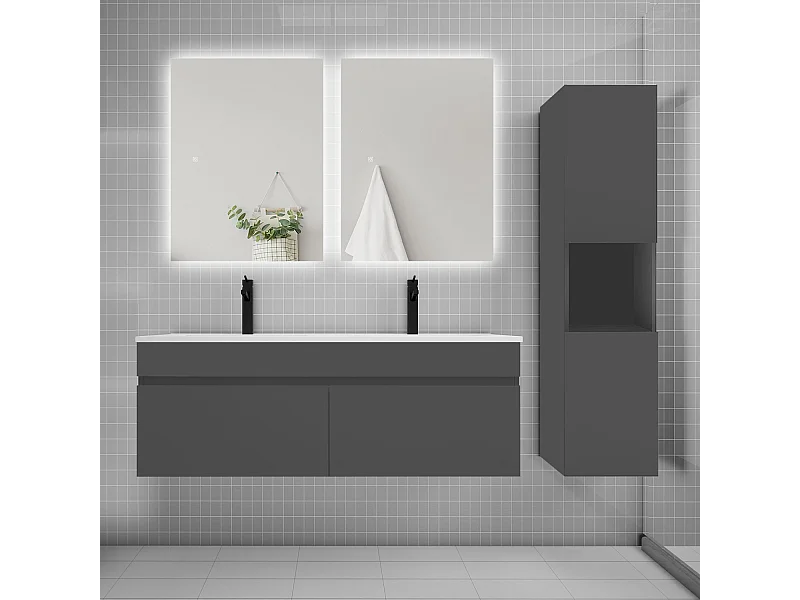 Ensemble meuble vasque 120cm lavabo + colonne + miroir,anthracite