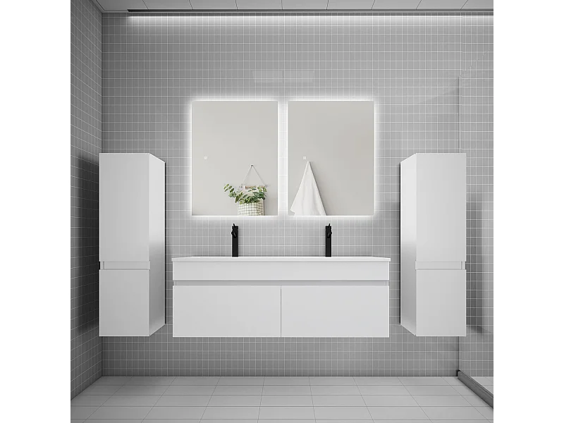 Ensemble meuble vasque L.120cm lavabo + colonne + miroir 60cm,blanc