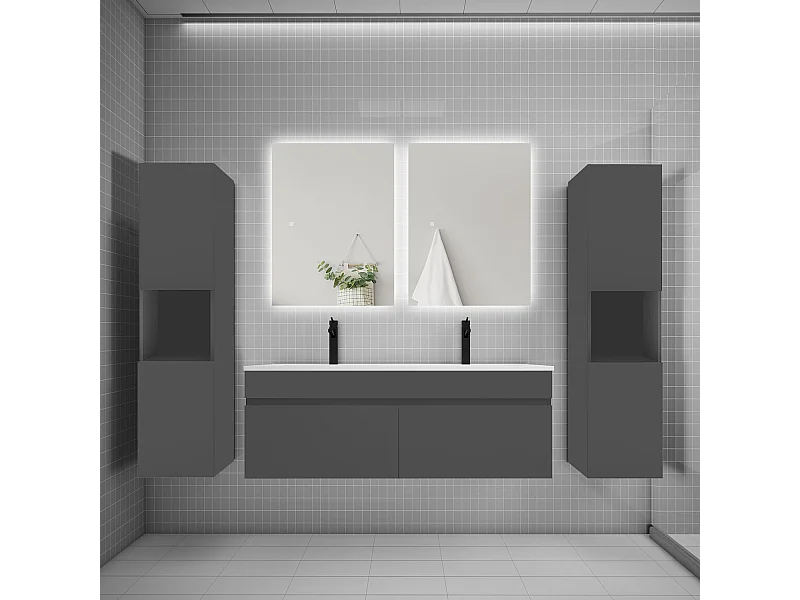 Ensemble meuble vasque L.120cm lavabo + colonne + LED miroir 60cm,anthracite