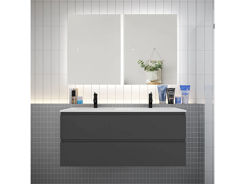 Ensemble meuble vasque L.120cm 2 tiroirs + lavabo + LED miroir 60cm,anthracite