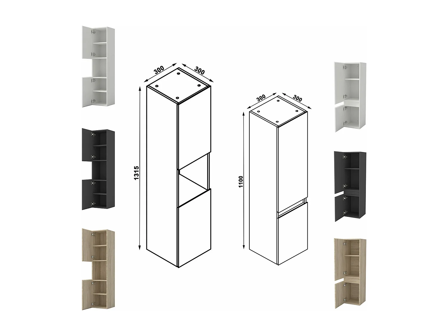 Ensemble meuble vasque L.80cm lavabo + colonne + miroir rond mural 80cm,anthracite