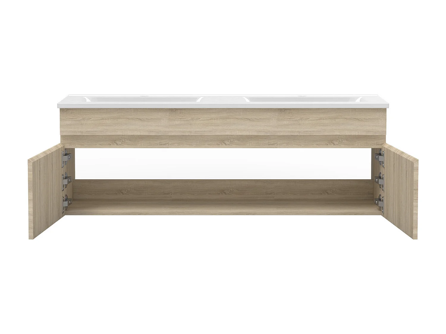 Ensemble meuble double vasque 120cm lavabo + colonne + miroir,chêne