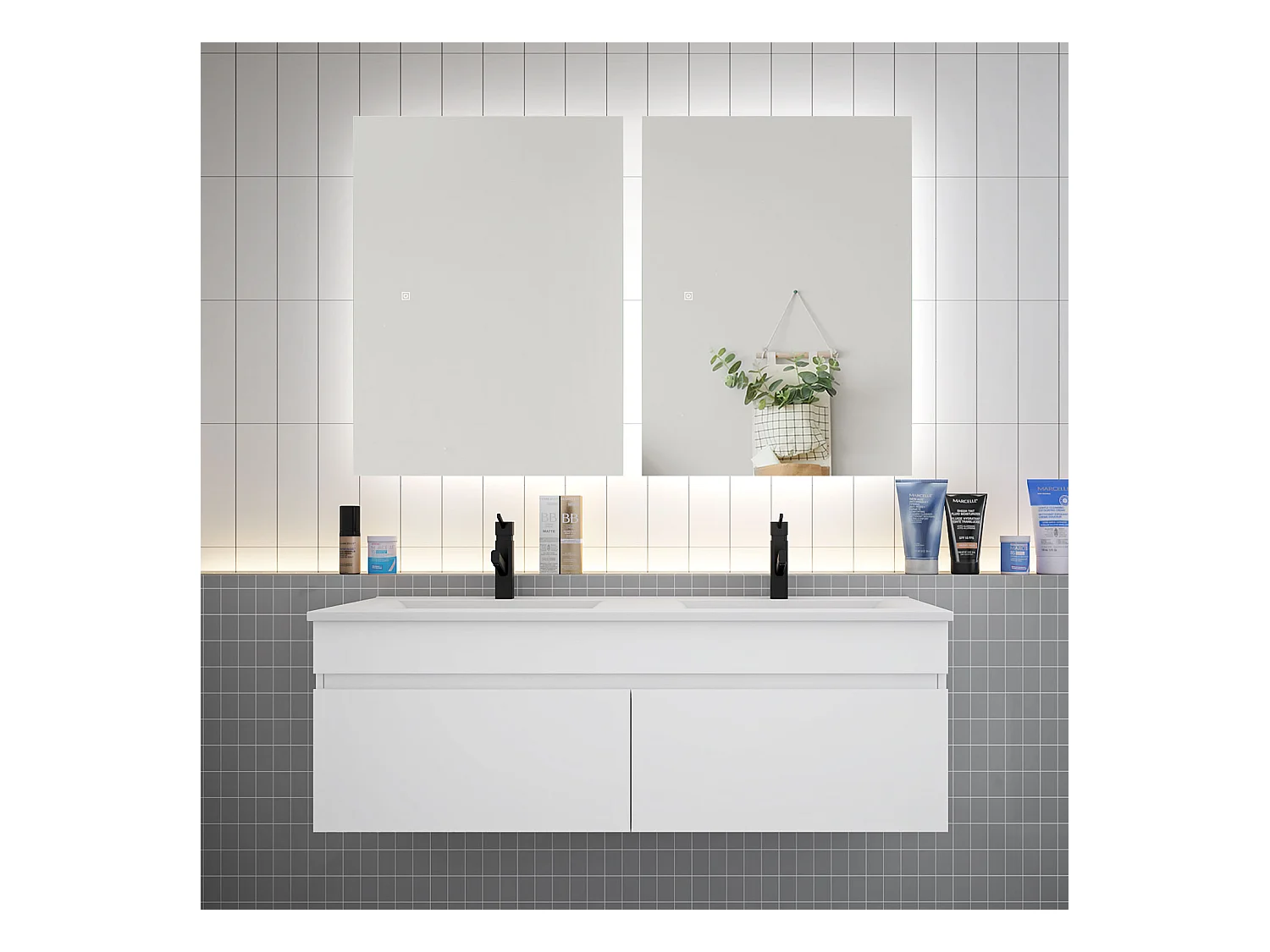 Ensemble meuble vasque L.120cm lavabo + LED miroir 60cm,blanc