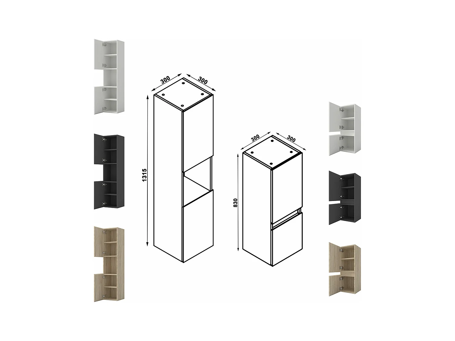 Ensemble meuble vasque L.120cm 2 tiroirs + lavabo + colonne + miroir rond,chêne