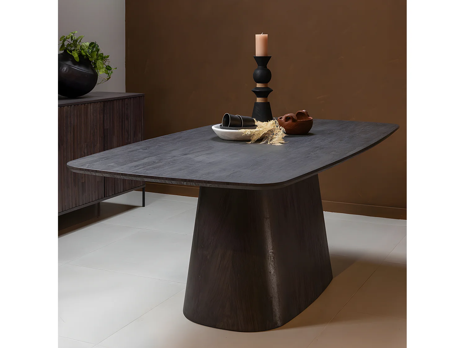 Leah - Table à manger 8 personnes en bois - Bois foncé