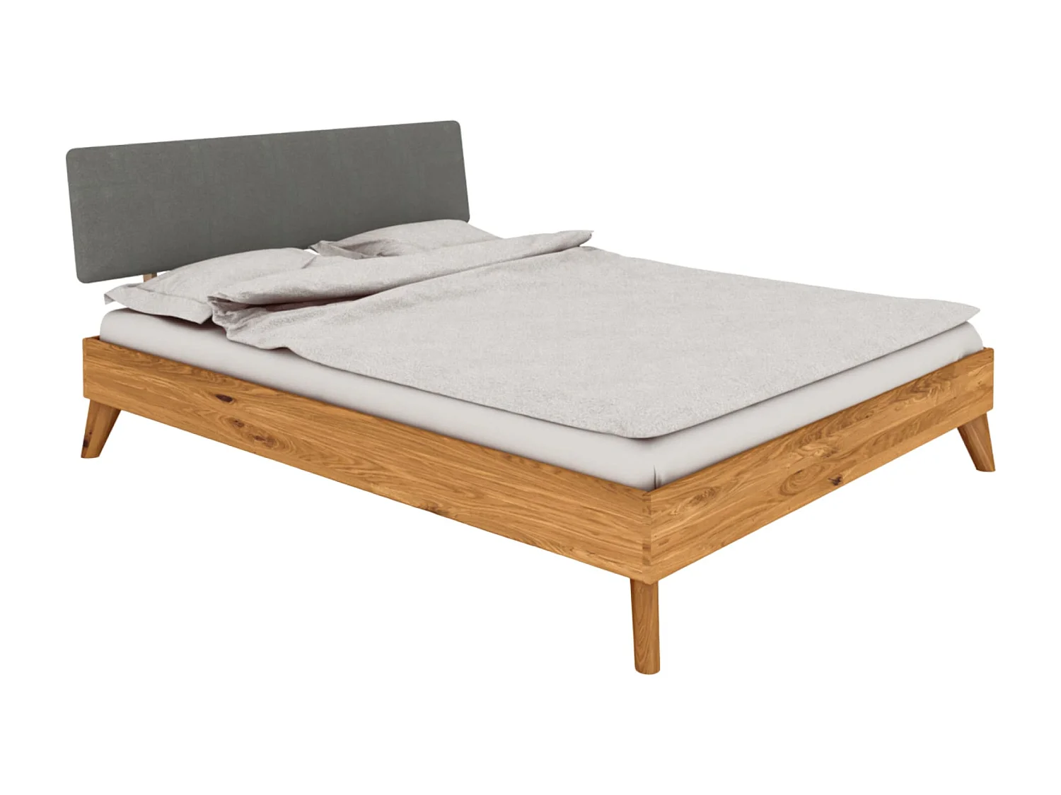 Lit en chêne massif avec tête de lit en tissu 160x200 - LT36010