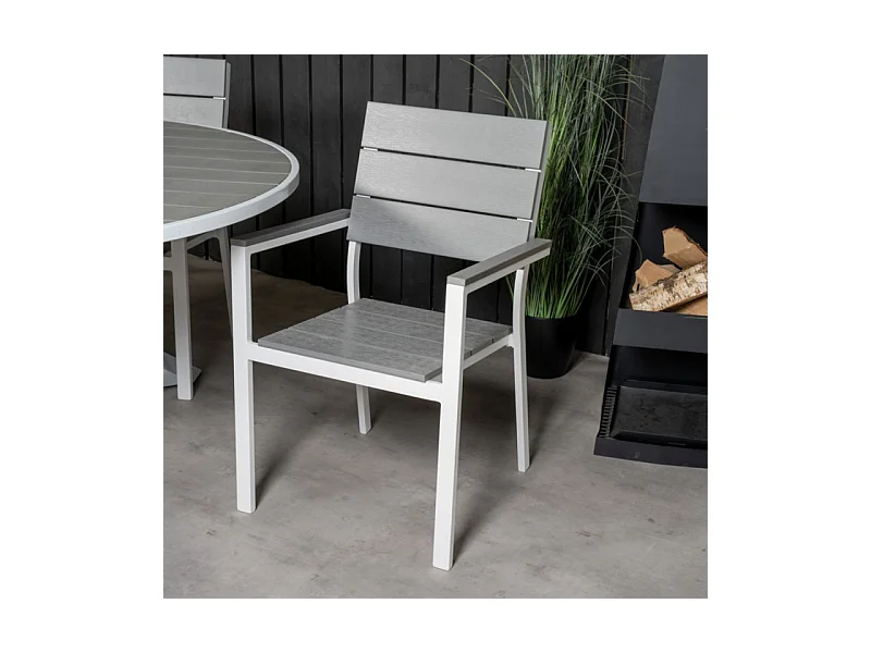 Levels tuinstoel stapelbaar witgrijs.