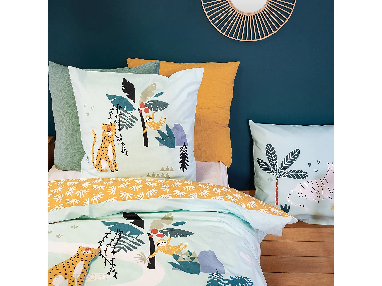 Parure de lit enfant JUNGLE MANIA 140x200 cm microfibre vert