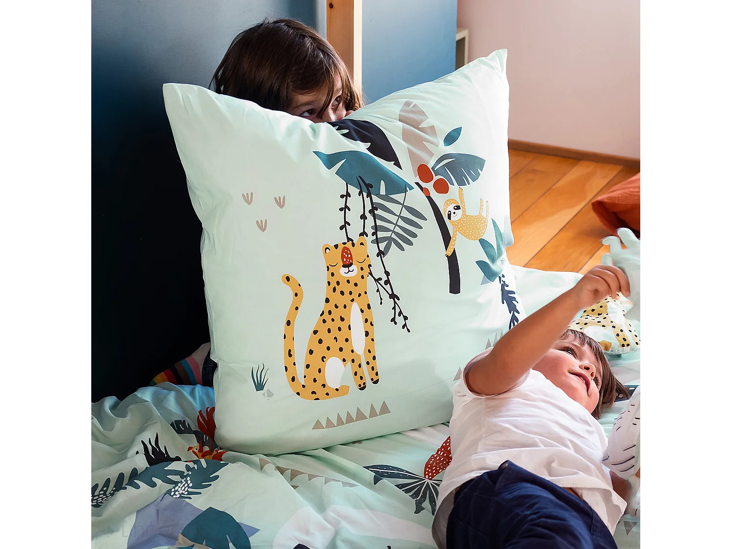 Parure de lit enfant JUNGLE MANIA 140x200 cm microfibre vert