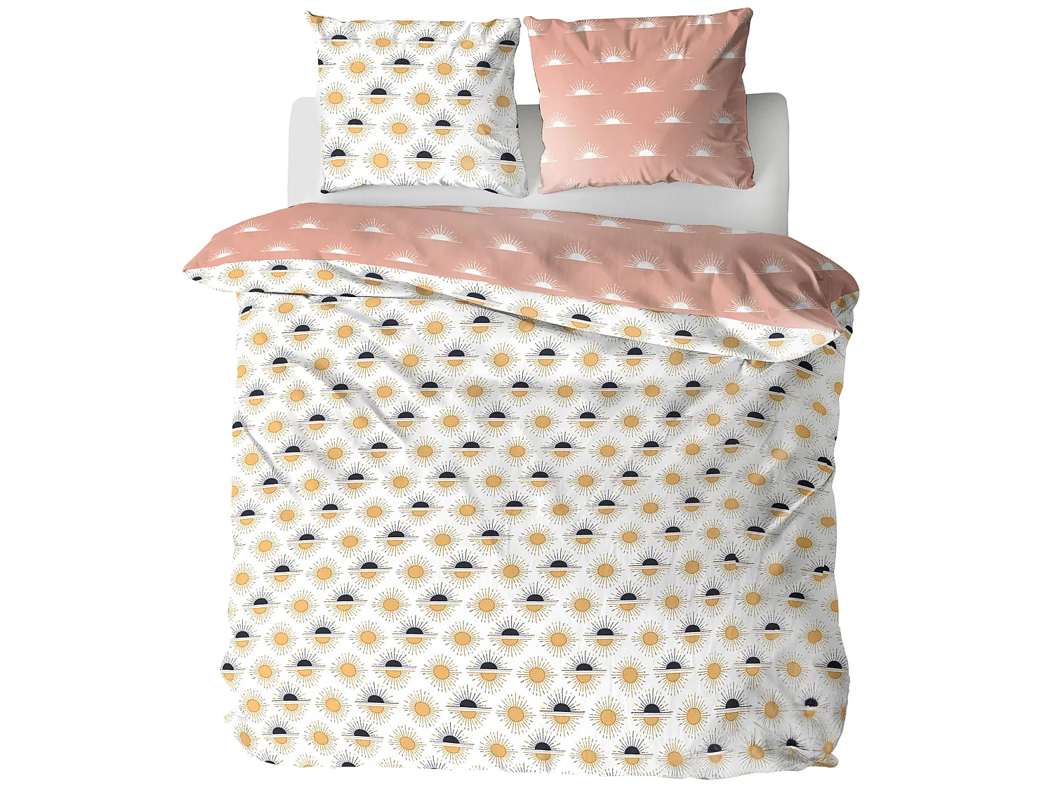 Parure de lit TERRAMEA 240x220 cm pur coton blanc motifs solaires 3 pièces
