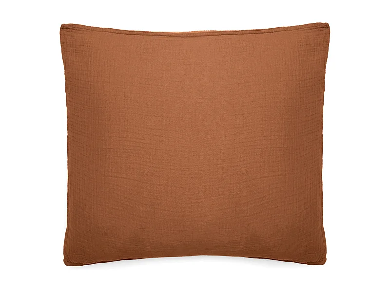 Taie d'oreiller 65x65 cm mousseline de coton MILOS marron terre cuite