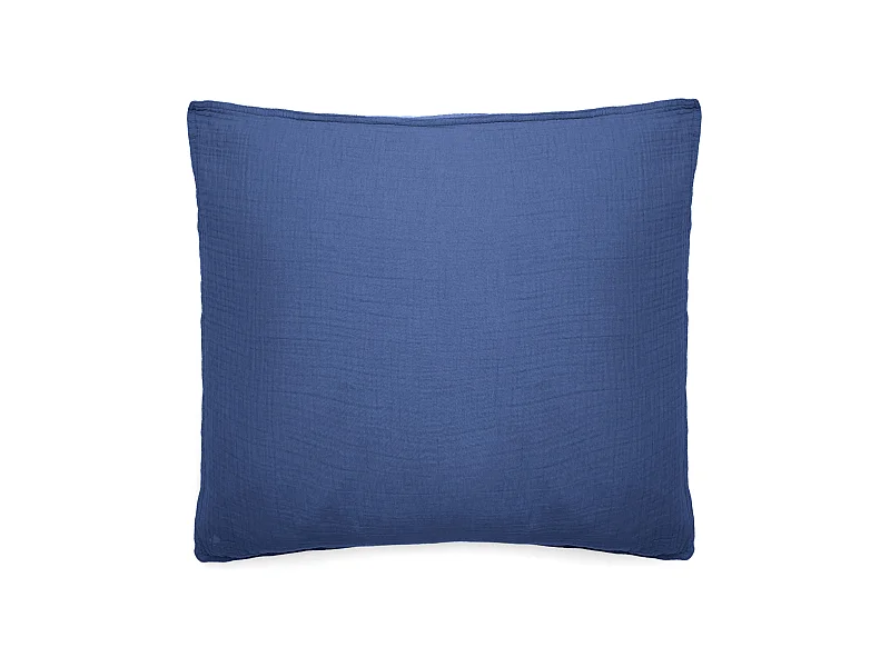 Taie d'oreiller 65x65 cm mousseline de coton MILOS bleu indigo
