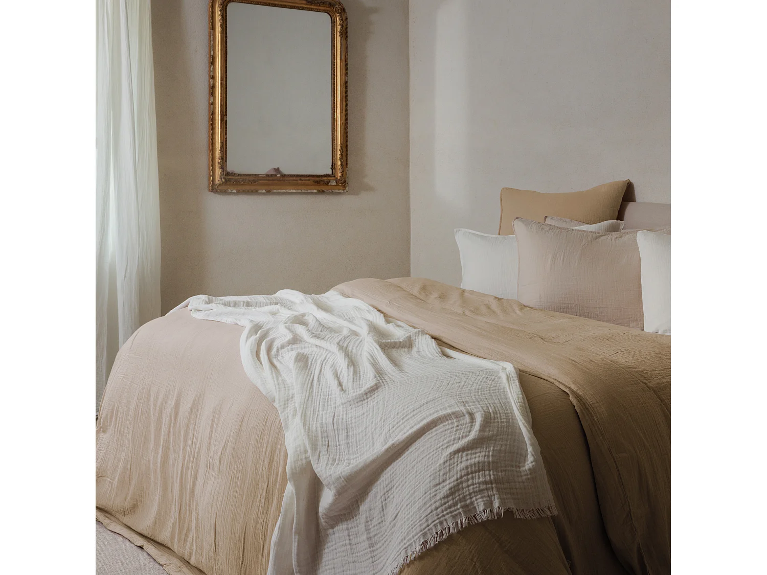 Taie d'oreiller 50x70 cm mousseline de coton MILOS marron camel