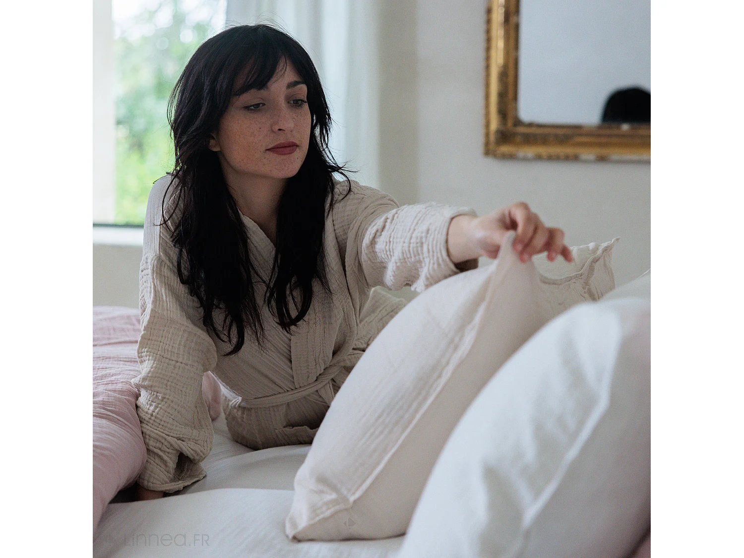 Taie d'oreiller 50x70 cm mousseline de coton MILOS marron camel