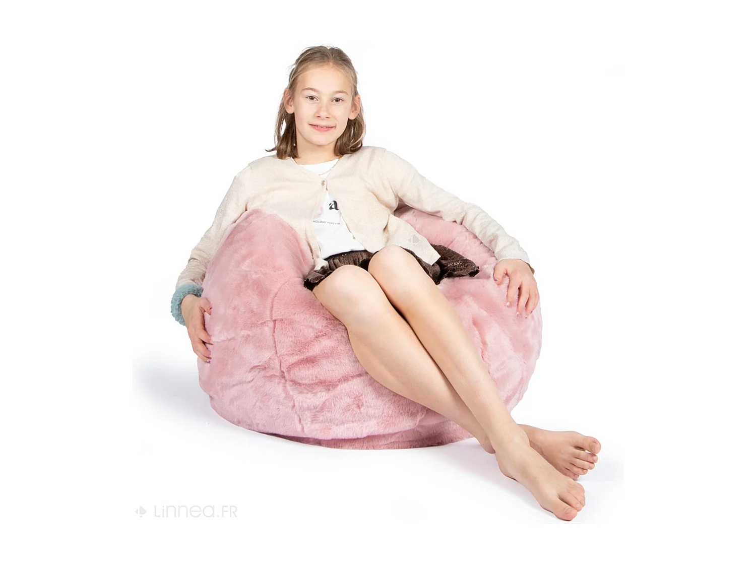 Pouf fausse fourrure et polyester collection SOFT ANIMALS rose avec remplissage