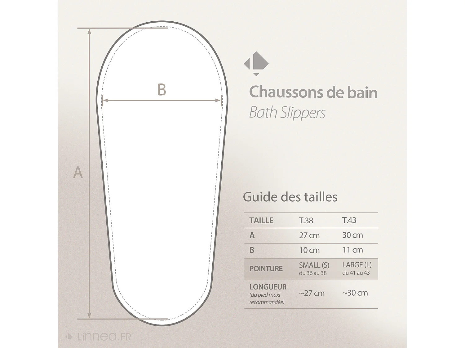 Chaussons en fils retors taille L/XL coton collection SWELL beige