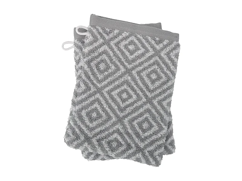 Lot de 2 gants de toilette 16x21 cm SYMETRIE coton Gris Losanges