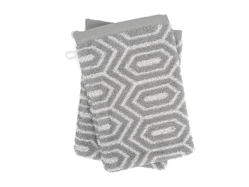 Lot de 2 gants de toilette 16x21 cm SYMETRIE coton Gris Alvéoles