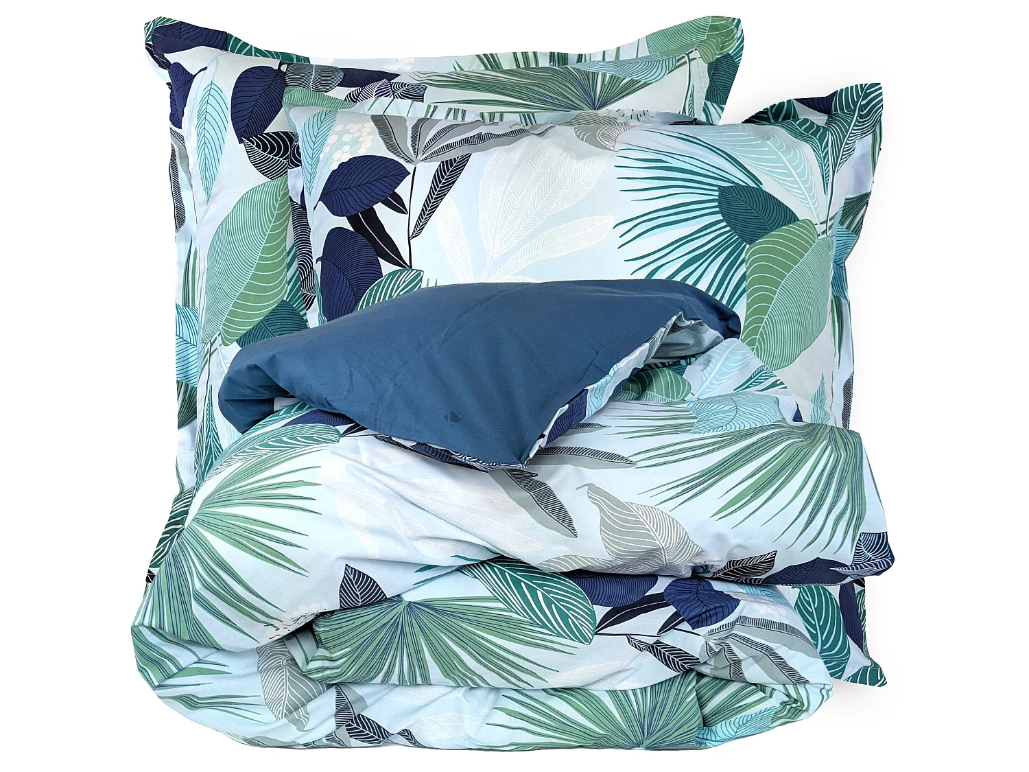 Parure de lit 260x240 cm taies 65x65 cm percale de coton MOOREA PACIFIC bleu/vert 3 pièces