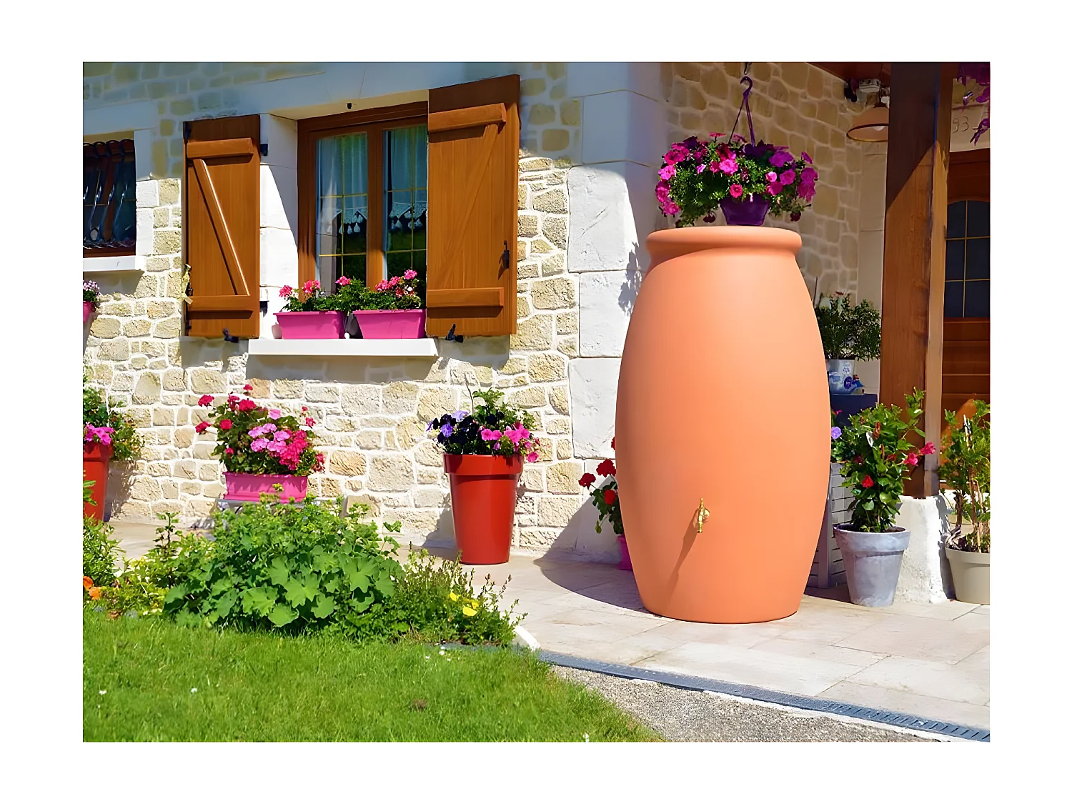 Regenton Jar Toscane 1000 L Terracotta met Kraan en Aansluitset