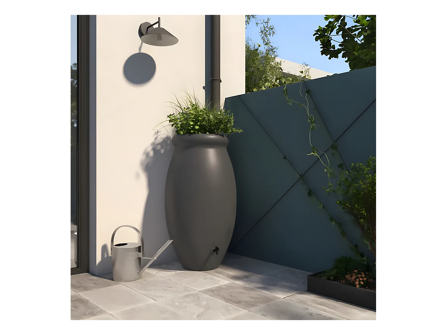 Regenwassersammler Jarre Toscana 1000 L Anthrazit mit Hahn und Anschlussset - BelliJardin