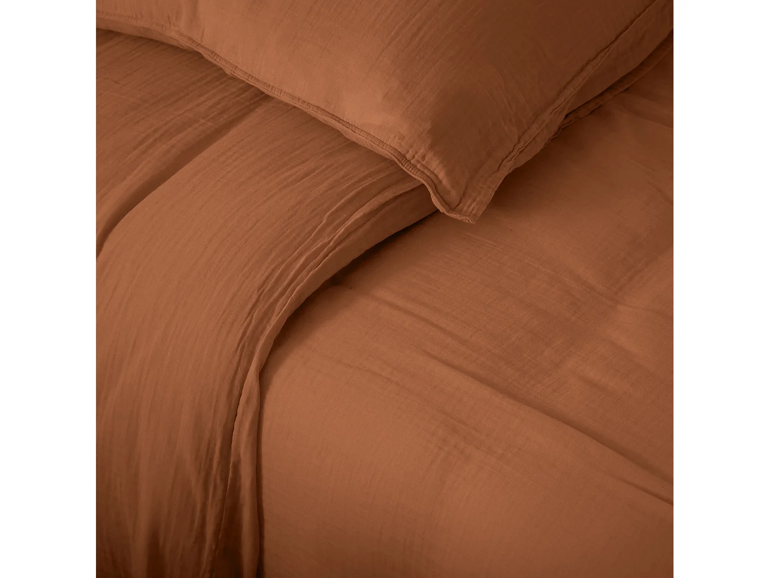 Parure de lit 3 pièces 240x220 cm et 65x65 cm mousseline de coton MILOS marron terre cuite