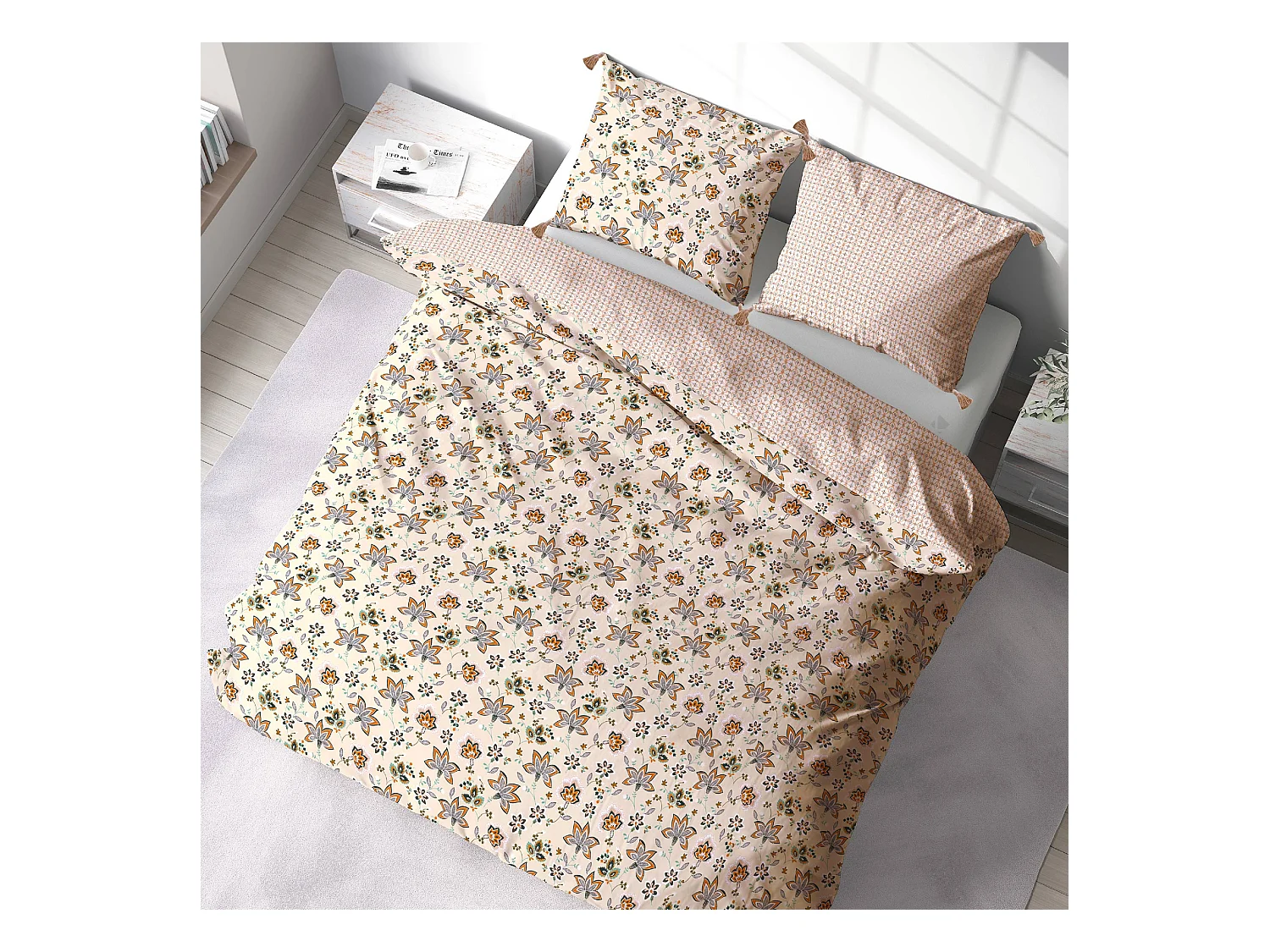 Parure de lit 240x220 cm set 63x63 cm DENIA coton