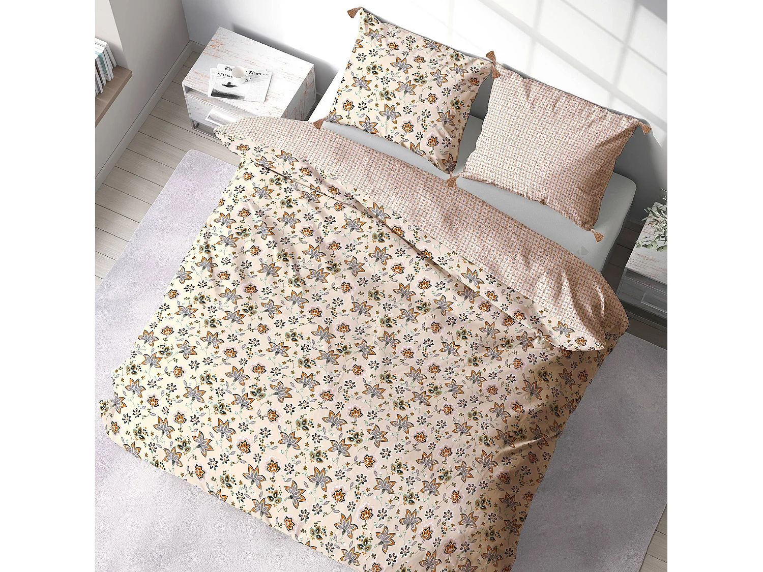 Parure de lit 240x220 cm set 63x63 cm DENIA coton