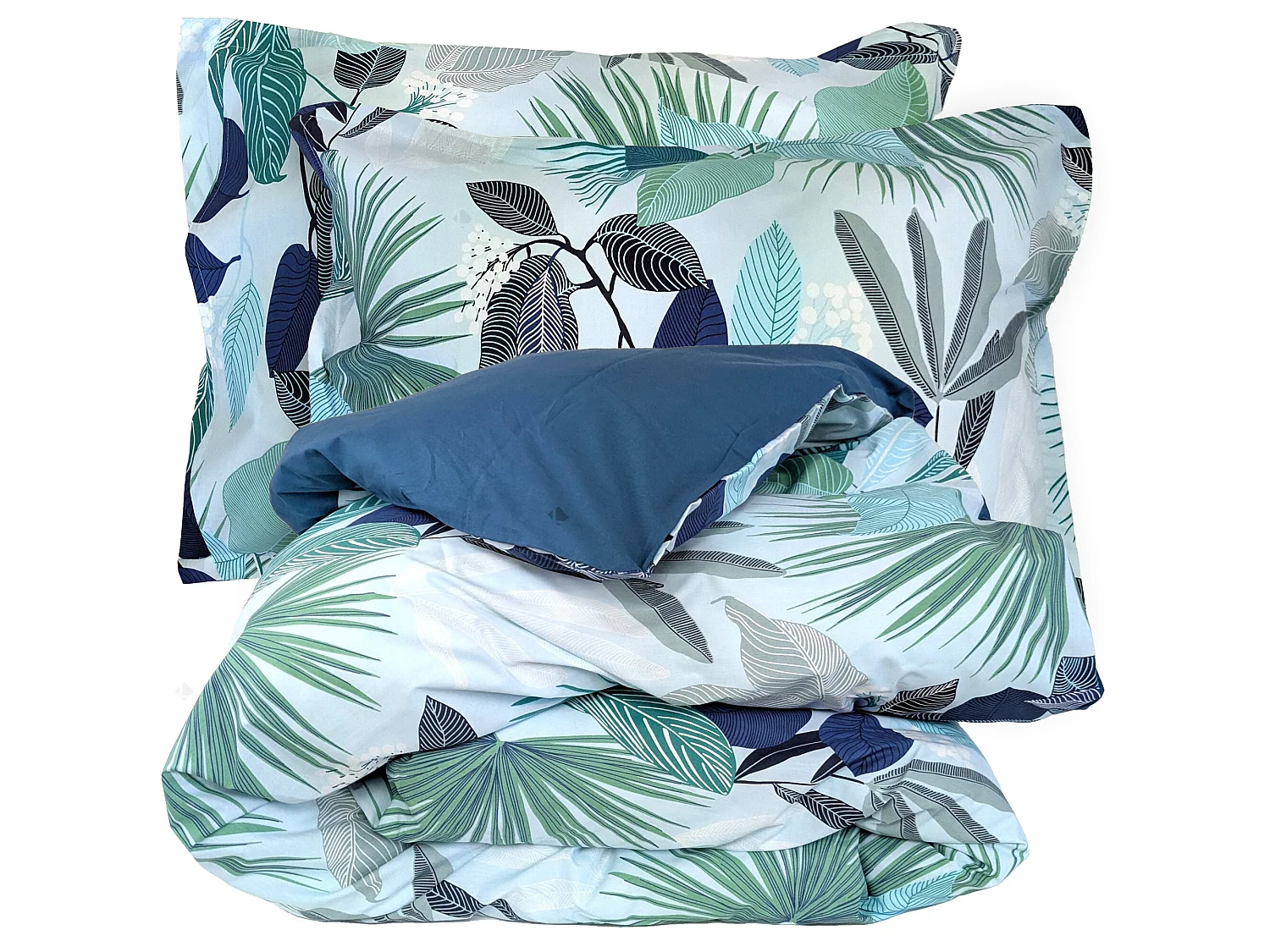 Parure de lit 260x240 cm taies 50x70 cm percale de coton MOOREA PACIFIC bleu/vert 3 pièces