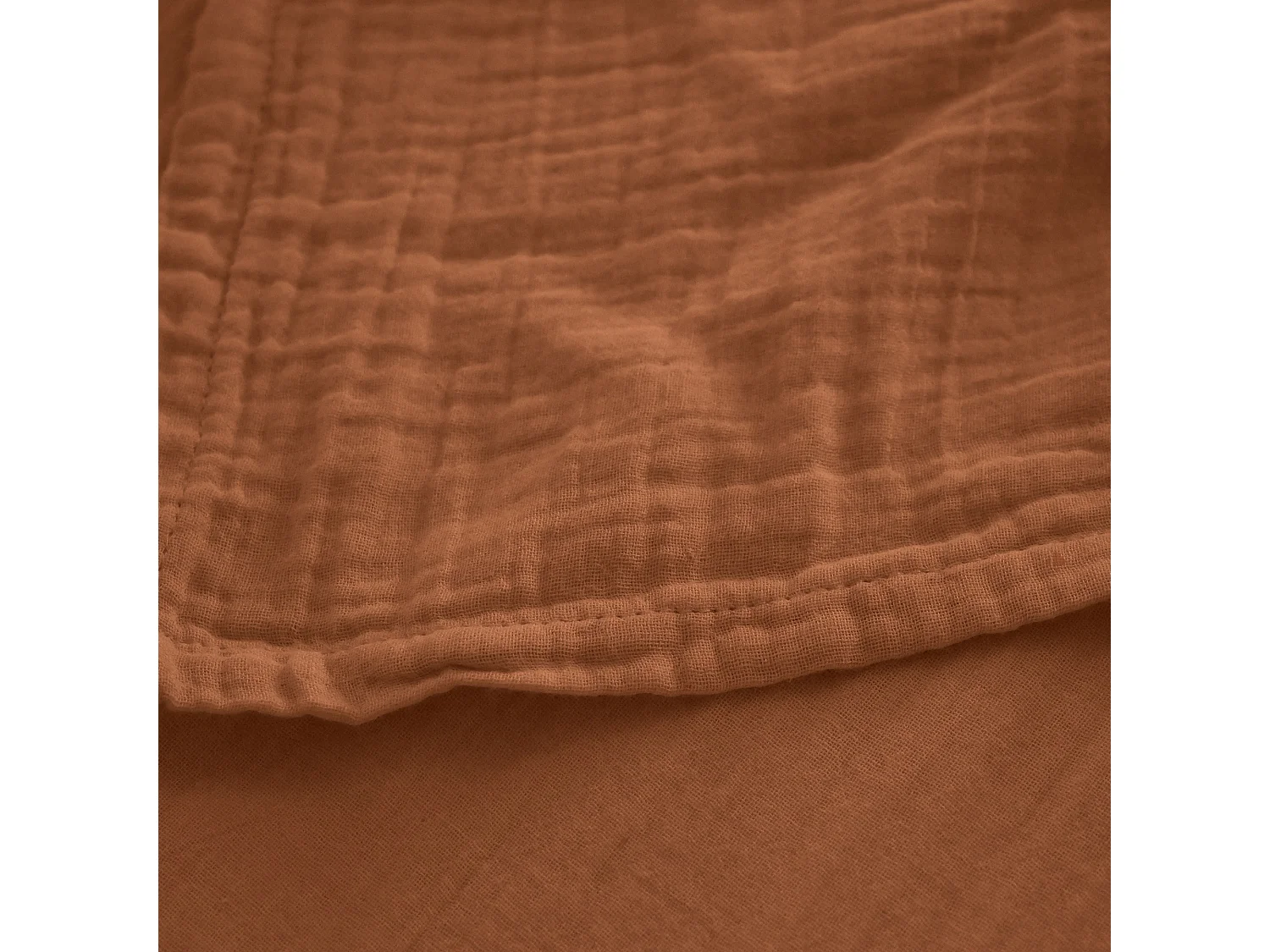 Drap housse MILOS mousseline de coton 160x200 cm bonnet 30 cm uni marron terre cuite