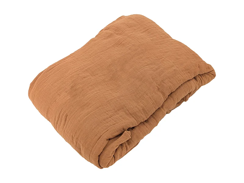 Drap housse MILOS mousseline de coton 160x200 cm bonnet 30 cm uni marron terre cuite