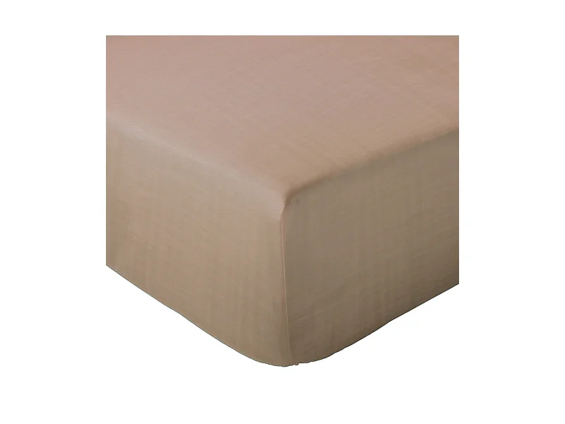 Drap housse 180x200x30 cm mousseline de coton MILOS marron camel