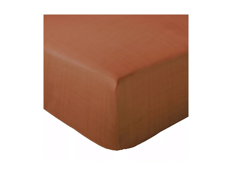 Drap housse 180x200x30 cm mousseline de coton MILOS marron terre cuite