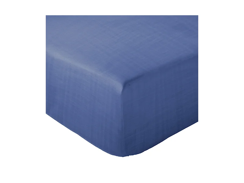 Drap housse 160x200x30 cm mousseline de coton MILOS bleu indigo