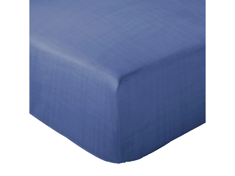 Drap housse MILOS mousseline de coton 160x200 cm bonnet 30 cm uni bleu indigo